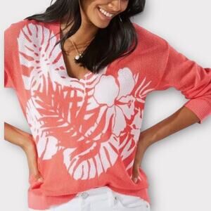 Tommy Bahama Women's Island Savannah V-Neck Sweater in Coral Hibiscus Sz XS